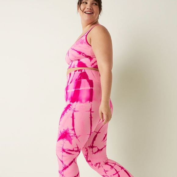 NWT Pink Seamless High Waist 7/8 Workout Tight - Pink Daisy Spiral Tie Dye - Picture 3 of 13